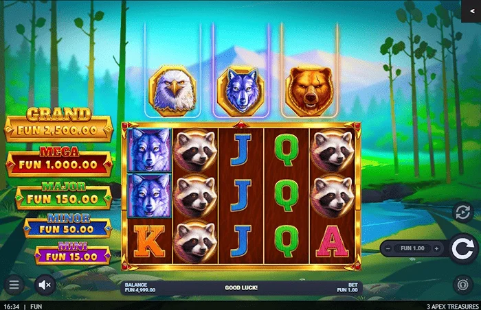 3 Apex Treasures - ecranul principal al jocului cu role 5x3